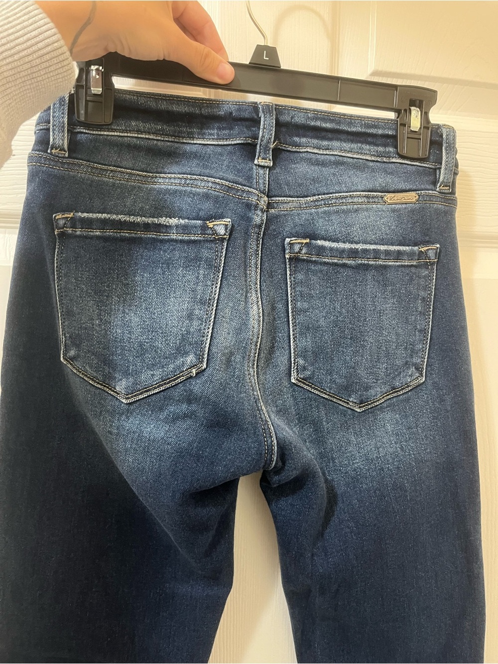 KanCan Dark Blue High-Rise Flare Jeans with Frayed Hem - Picture 4 of 5